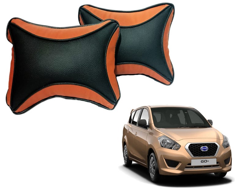 ABS AUTO TREND ABS Car Seat Neck Rest FauxLeather Cushion Pillow for Datsun Go Plus (Set of 2) Black-Ten - Image 1