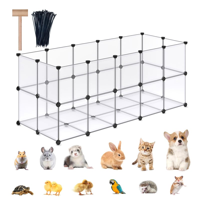 DINMO Guinea Pig Cages with Floor, Puppy Playpen, Small Animal Playpen for Rabbit, Bunny, Ferret, Hedgehog, DIY, Expanded, Portable, Exercise Fence, 61.2 x 24.8 x 24.8inch - Image 1