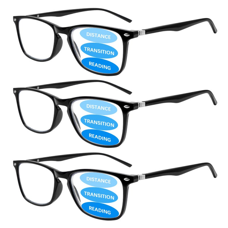 Sumkyle 3 Pack Progressive Multifocus Reading Glasses for Men Women Blue Light Blocking Spring Hinges Computer Readers (3 Black,2.00) - Image 1