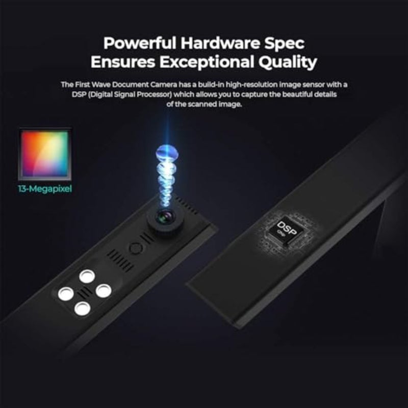 Portable document scanner for travel and office use, aluminum alloy body, black color, 13 MP resolution with 1s/page fast scanning and A4 capture size plus OCR functionality - Image 4