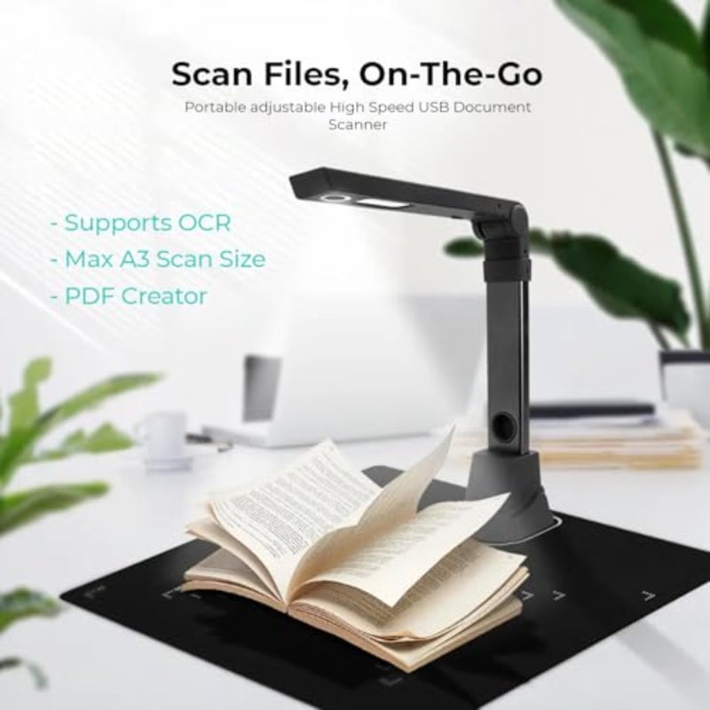 Portable document scanner for travel and office use, aluminum alloy body, black color, 13 MP resolution with 1s/page fast scanning and A4 capture size plus OCR functionality - Image 2