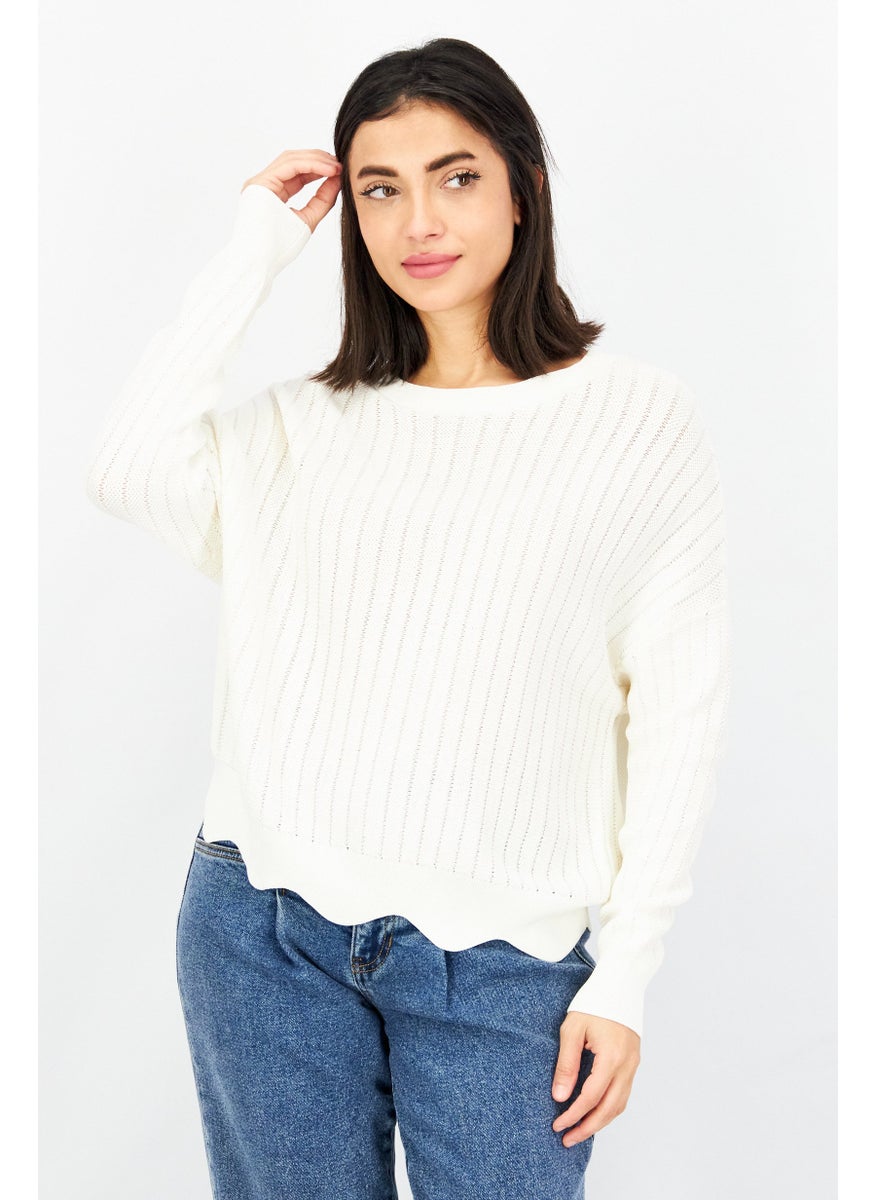 Women Round Neckline Long Sleeve Knitted Sweater, Cream - pzsku/ZD71B3CE91726E2365040Z/45/_/1727187704/b8d91f05-7442-4acc-a567-fd69470f14e0