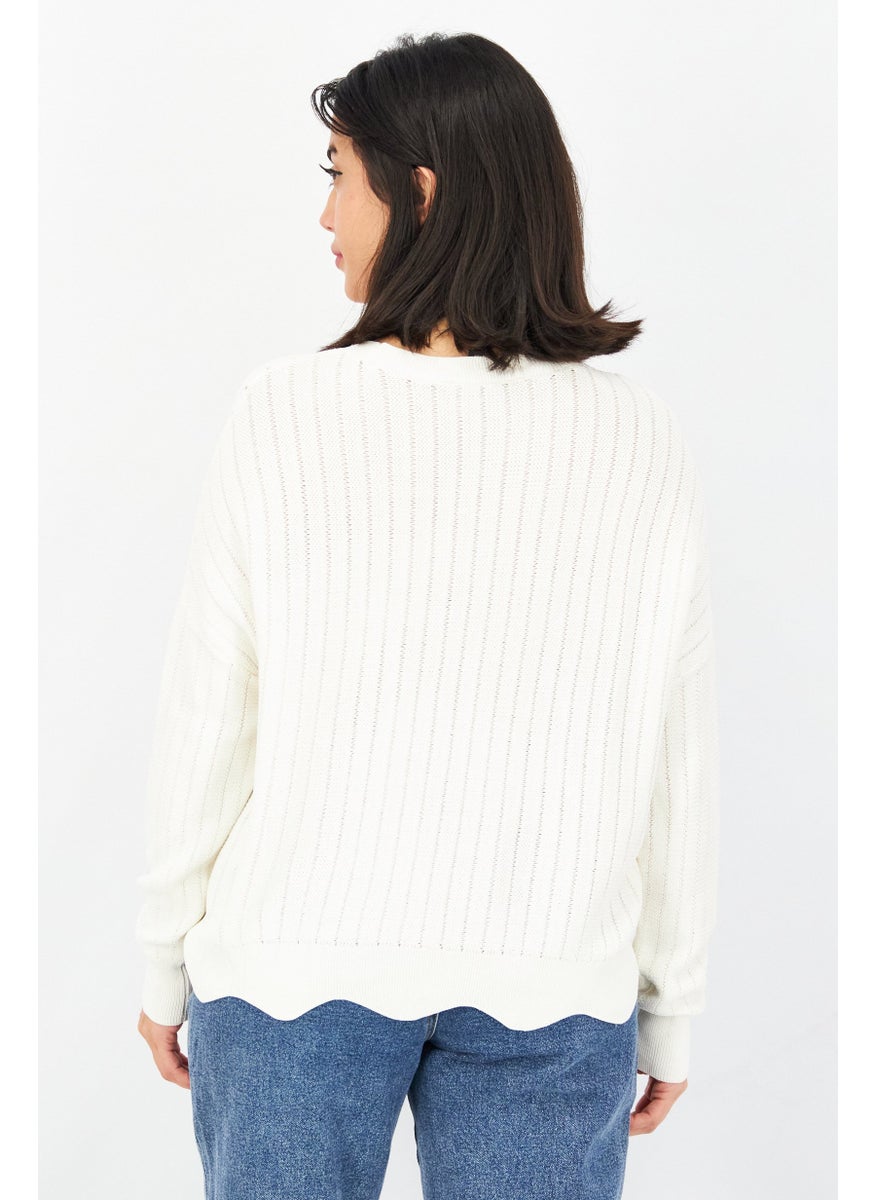 Women Round Neckline Long Sleeve Knitted Sweater, Cream - pzsku/ZD71B3CE91726E2365040Z/45/_/1728336989/7200413e-c1f7-4496-bd51-1c8a346bca7d