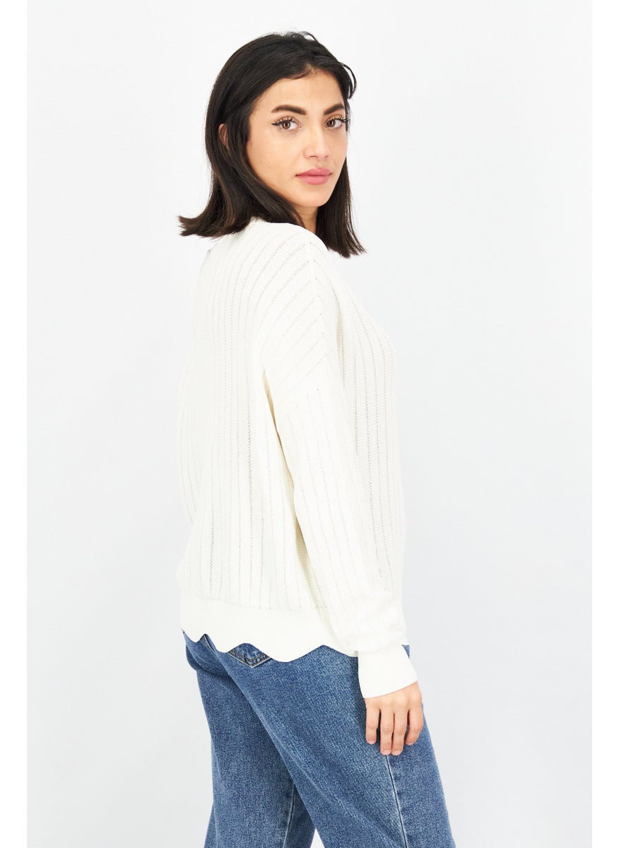 Women Round Neckline Long Sleeve Knitted Sweater, Cream - pzsku/ZD71B3CE91726E2365040Z/45/_/1728336991/0298f8f9-f4ff-4e0f-8629-e1cbef9ad9d5