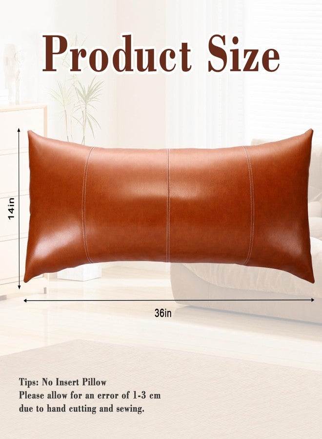 تيجيمي غطاء وسادة طويل من الجلد الصناعي من تيغيمي، مقاس 14 × 36 بوصة، غطاء وسادة زينة بوهيمي للظهر، مخيط يدويًا، أنيق، مناسب لغرفة النوم أو الأريكة أو المقعد، ديكور ريفي عصري، بني - Image 2