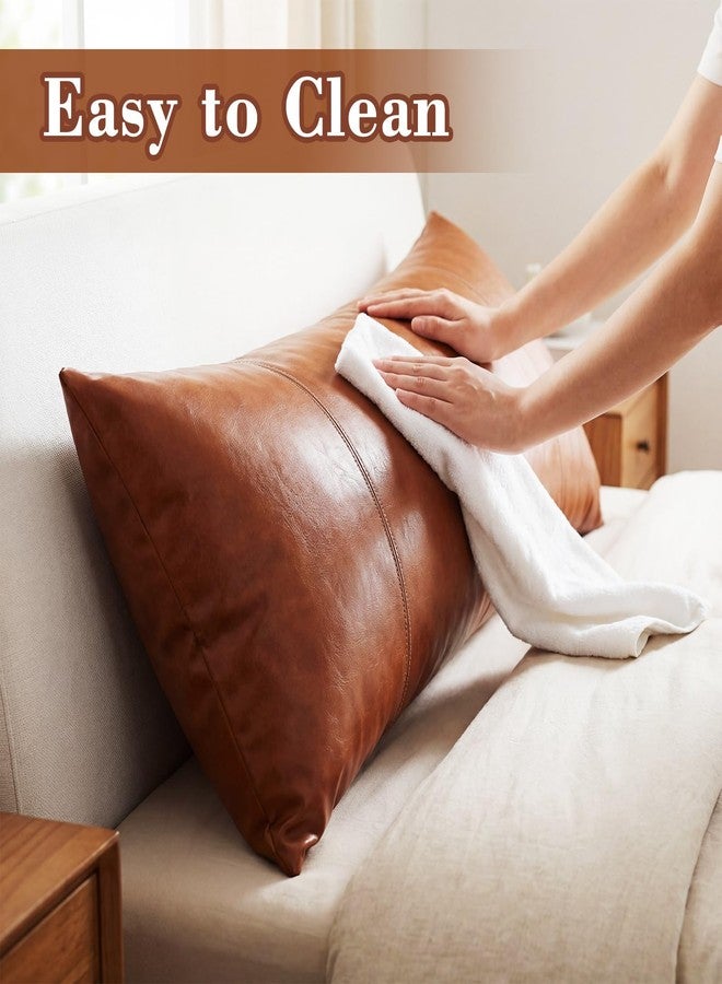 تيجيمي غطاء وسادة طويل من الجلد الصناعي من تيغيمي، مقاس 14 × 36 بوصة، غطاء وسادة زينة بوهيمي للظهر، مخيط يدويًا، أنيق، مناسب لغرفة النوم أو الأريكة أو المقعد، ديكور ريفي عصري، بني - Image 5