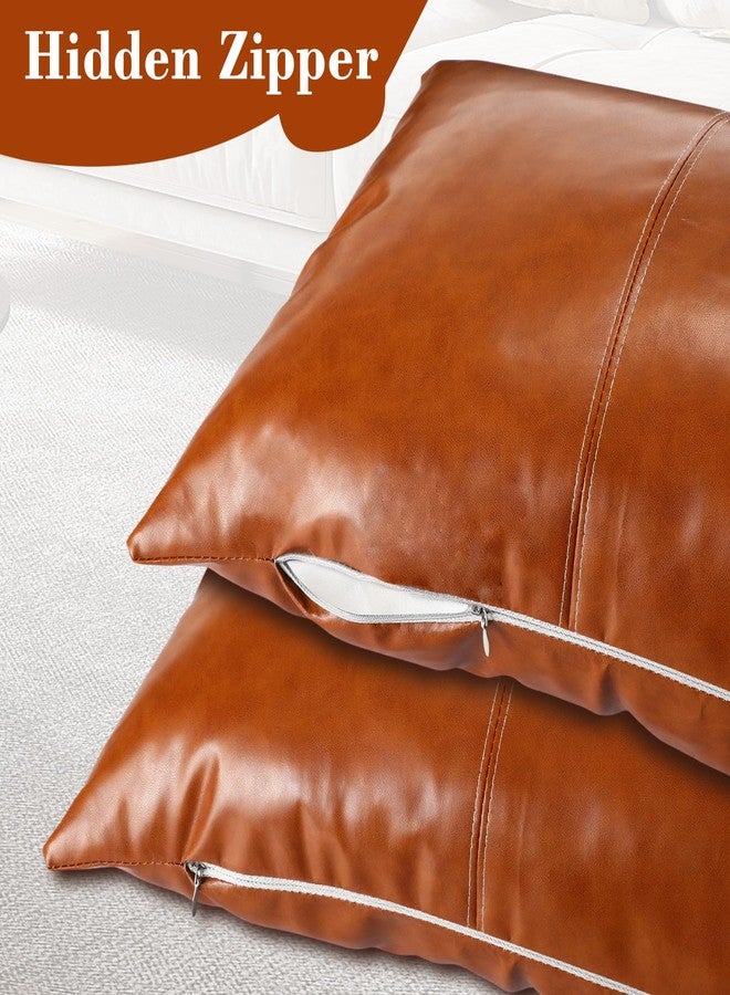 تيجيمي غطاء وسادة طويل من الجلد الصناعي من تيغيمي، مقاس 14 × 36 بوصة، غطاء وسادة زينة بوهيمي للظهر، مخيط يدويًا، أنيق، مناسب لغرفة النوم أو الأريكة أو المقعد، ديكور ريفي عصري، بني - Image 4