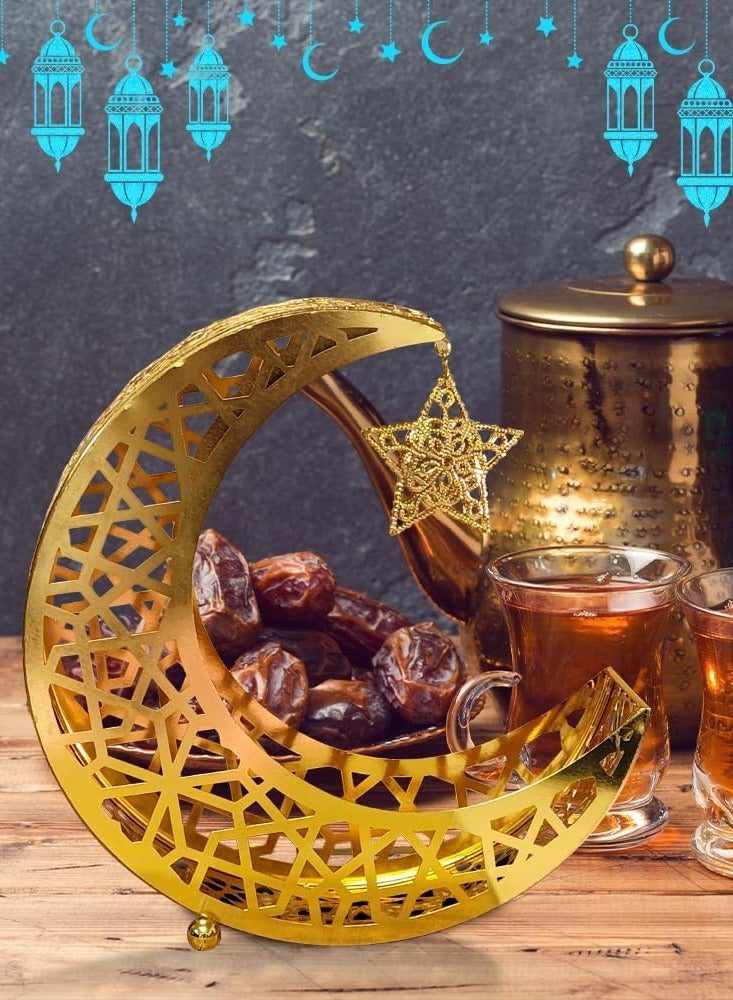 VUCATIN Eid Plate Ramadan Decoration Moon Star Dinner Plate Tray Ramadan Decoration Eid Mubarak Moon Star Serving Tray Tableware Dessert Food Storage Container Ramadan Muslim Islamic Party Supply - Image 1