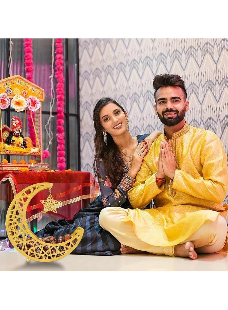 VUCATIN Eid Plate Ramadan Decoration Moon Star Dinner Plate Tray Ramadan Decoration Eid Mubarak Moon Star Serving Tray Tableware Dessert Food Storage Container Ramadan Muslim Islamic Party Supply - Image 5