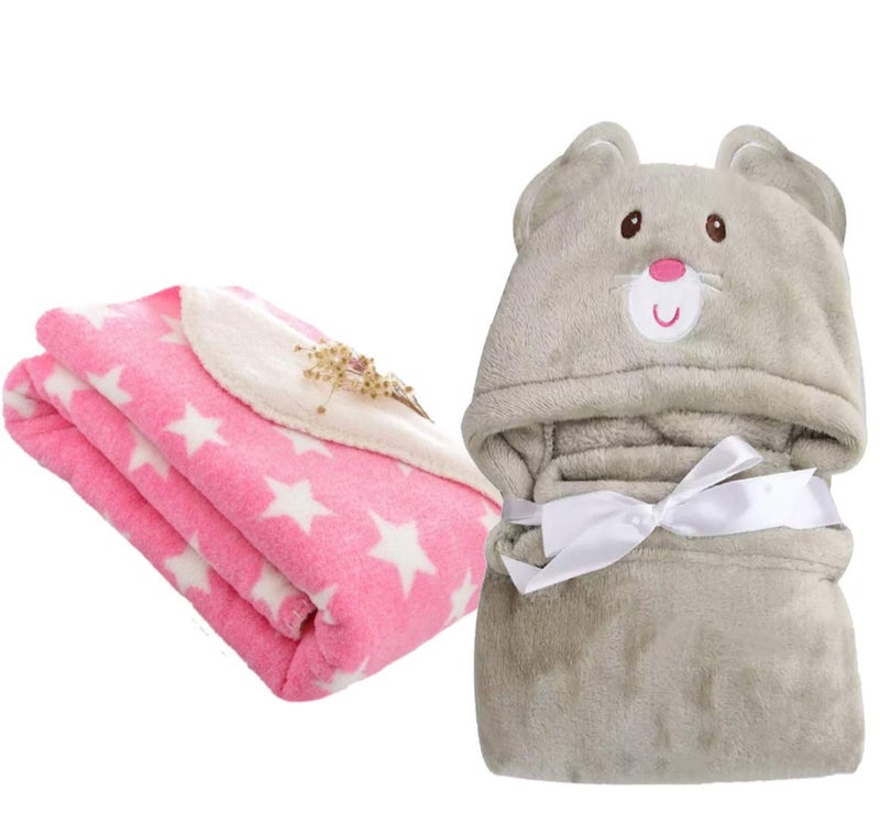 BRANDONN New Born Baby Blankets Combo pack of Wrapper Sheet Blanket and Baby Bath Towel Pack of 2 - Image 1