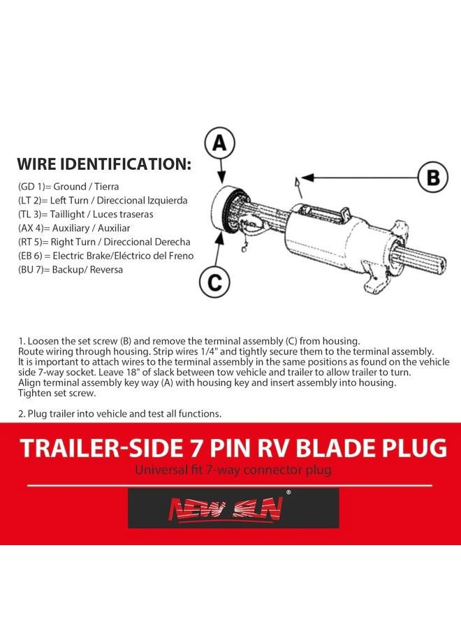 NEW SUN 7 Way Round RV Blade Connector Trailer Light 7 Way Adapter Plug - Image 5