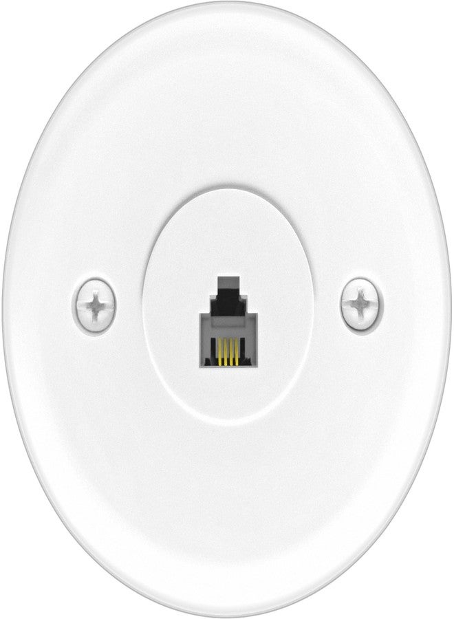 NECABLES Phone Jack Cover Plate Round Telephone Wall Jack 4 Screw Terminals to RJ11 6P4C Female White - Image 1