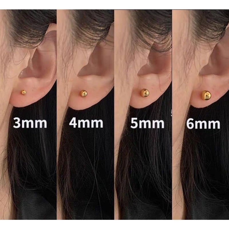 UNAHKTHY 14k Gold Ball Stud Earrings with Solitaire Round Cubic Zirconia in Secure Screw-back Design (3mm) - Image 4