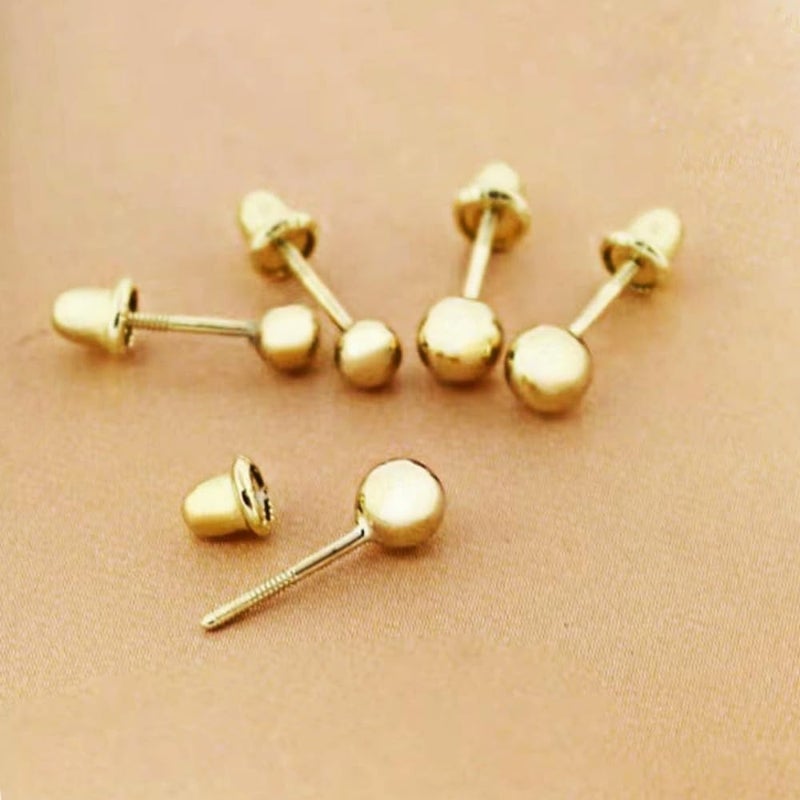 UNAHKTHY 14k Gold Ball Stud Earrings with Solitaire Round Cubic Zirconia in Secure Screw-back Design (3mm) - Image 5