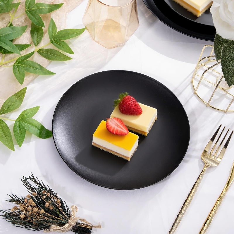 ejonirinjonir EI enjonirinjonir 80pcs Black Dessert Plates 7.5inch,Disposable Matte Plastic Plate Frosted Small Black Dessert/Cake/Appetizer Plastic Plates Disposable Heavy Duty for Party or Wedding Serve 80 Guest - Image 2