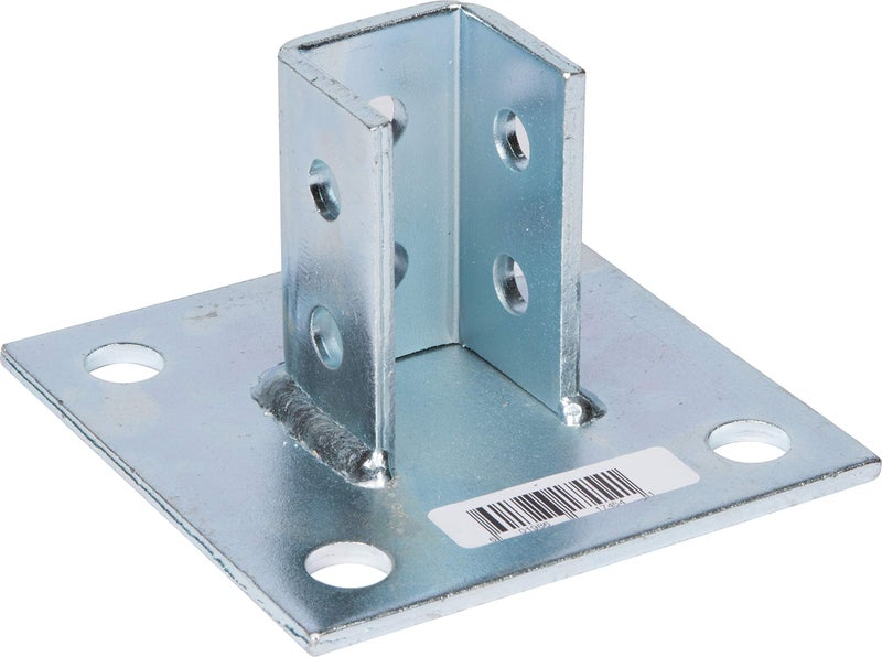 Morris Products 17454 Post Base Channel 4 Hole Square – For 1-5/8” Strut – Side Orientation, Galvanized Steel – 6” x 6” Base – Secures Strut Assembly to Floors, Surfaces, 1-Pack - Image 1