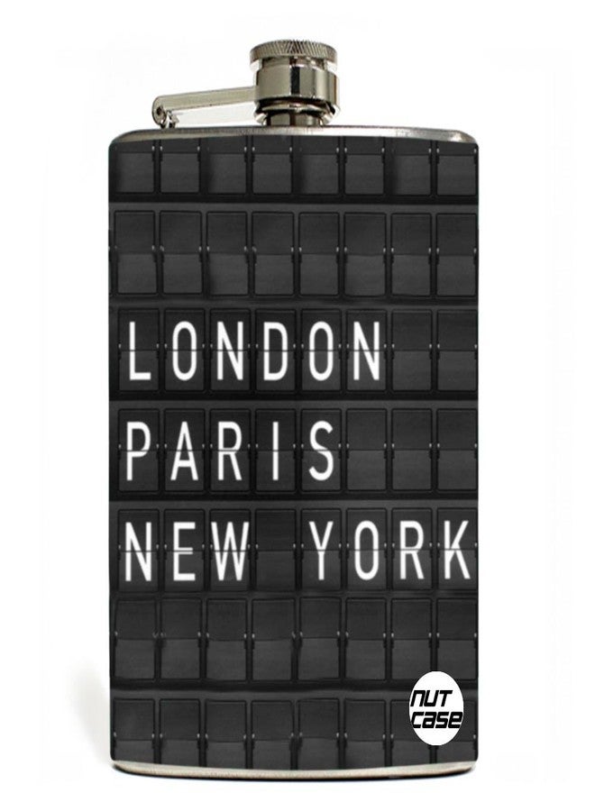 Designer Hip Flask 7 Oz Nutcase - London Paris Newyork