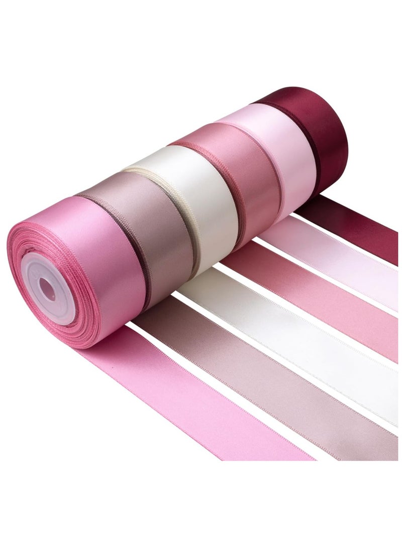 6 Rolls Satin Gift Wrapping Ribbon,1 Inches x 5 Yards Each (Total 30 Yards),Gift Ribbon Set for Crafting, Gift Wrapping & Decoration,Pink - Image 1