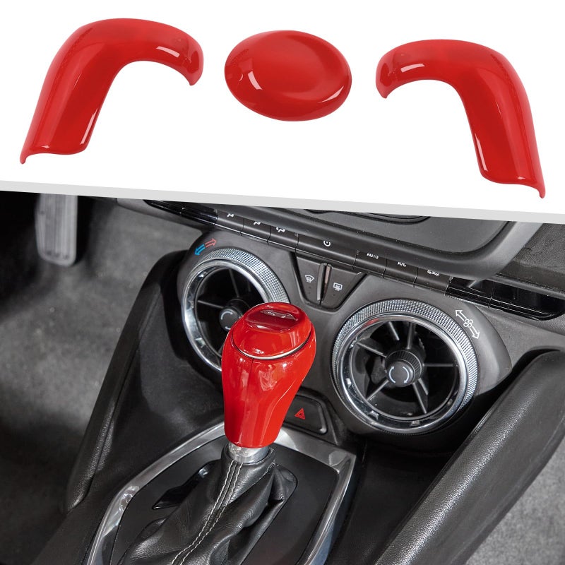 Jimen Fit for Chevrolet Camaro 20172024 3PCS Center Console Gear Shifter Knob Cover Trim Red - Image 2