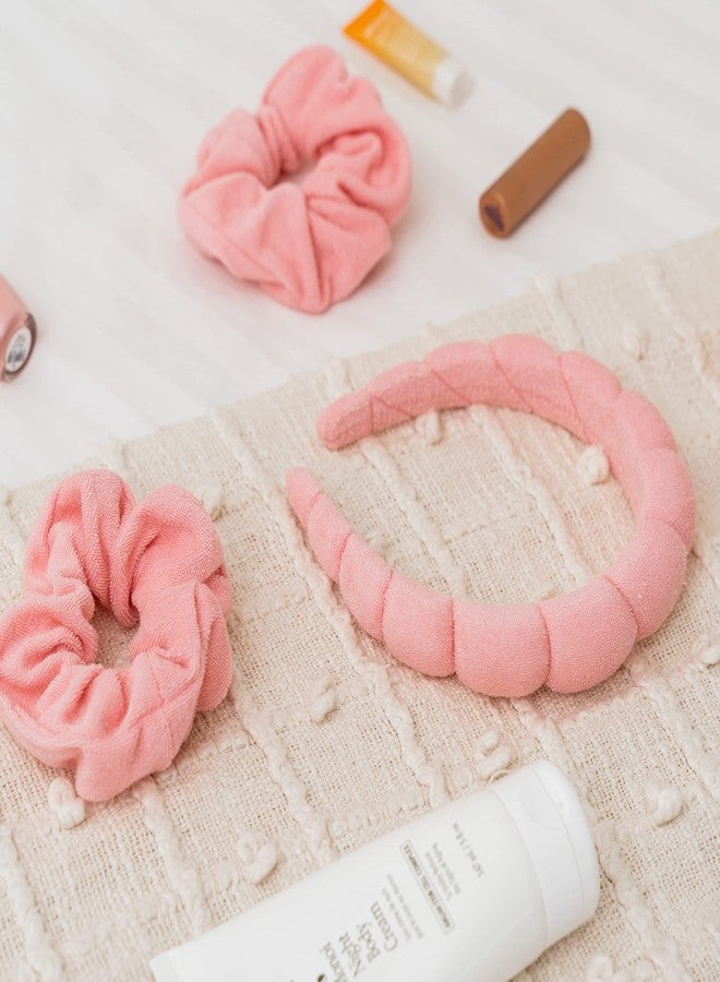 FROG SAC Puffy Spa Headband and Wristbands for Face Washing, Skincare Headbands for Women, Terry Cloth Makeup Skin Care Headbands for Girls, Bubble Make Up Hair Accessories (Pink) - Image 5