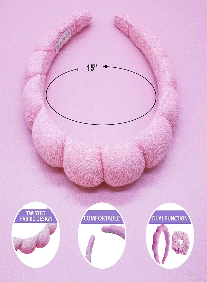 FROG SAC Puffy Spa Headband and Wristbands for Face Washing, Skincare Headbands for Women, Terry Cloth Makeup Skin Care Headbands for Girls, Bubble Make Up Hair Accessories (Pink) - Image 4