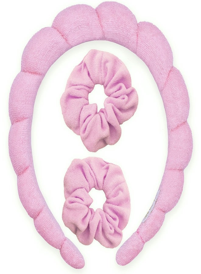 FROG SAC Puffy Spa Headband and Wristbands for Face Washing, Skincare Headbands for Women, Terry Cloth Makeup Skin Care Headbands for Girls, Bubble Make Up Hair Accessories (Pink) - Image 1