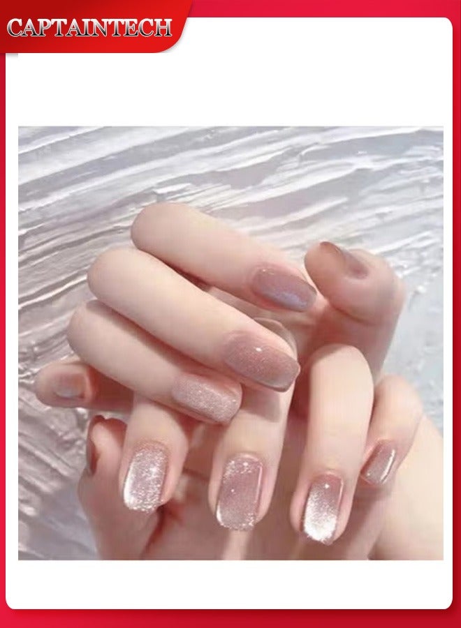 Captaintech French Tip Press On Nails - Package Soft Gel French Fake Nails Short, Salon-quality Press On Nails, Seamless Glue-on Nails for Woman Nail Art Manicure - Image 1