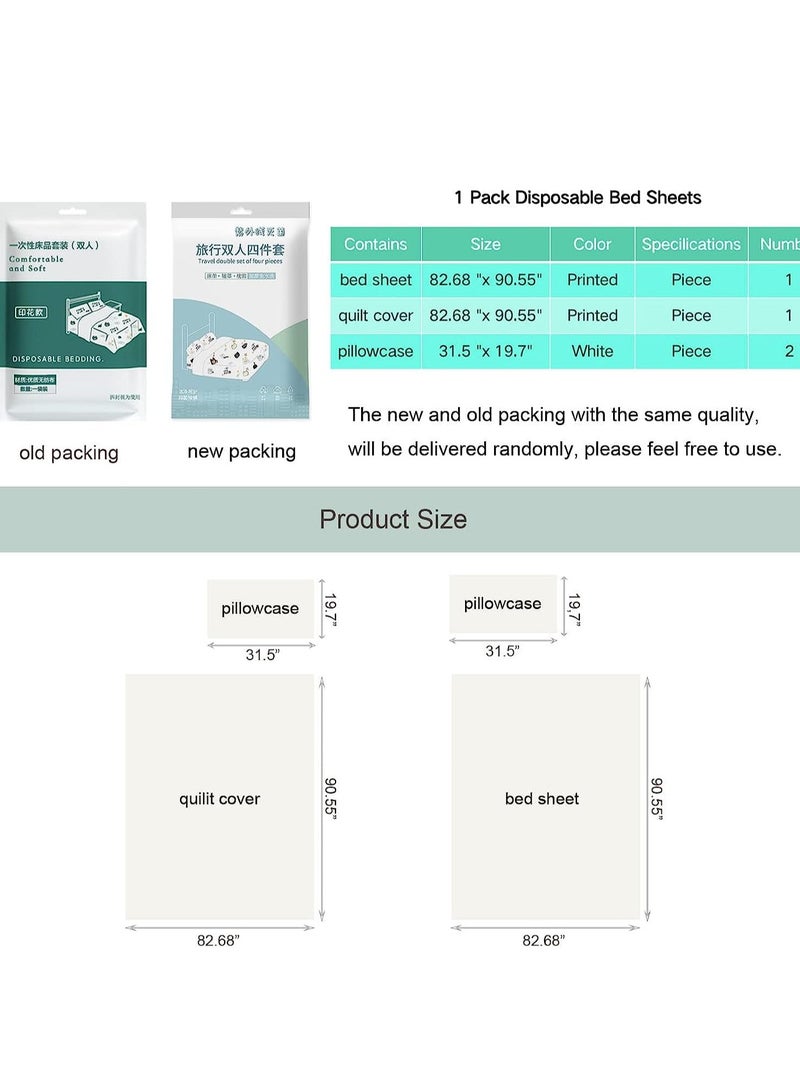 4 PCS Disposable Bed Sheets Travel Sheets for Hotel, Disposable Sheets for Bed Travel Bedding Cover Portable Sheet with 1 Quilt Cover, 1 Sheet and 2 Pillowcase for Travel Business Trip Spa Hotel - Image 5