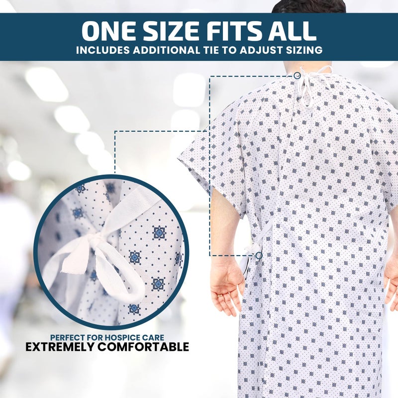Linteum Textile Supply 4 Pack Cotton Blended Unisex Hospital Gowns, Patient Gowns with Back Ties for Men and Women, Comfortably Fits Sizes Upto 2XL - Image 2