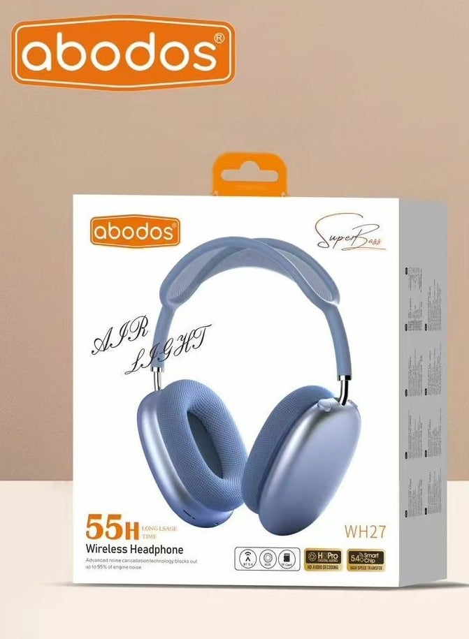 Abodos AS-WH27 Wireless Headset – Super Bass, Noise Reduction, 55H Playtime, Ultra Long Battery Life, Comfortable Over-Ear Headphones Blue - Image 1