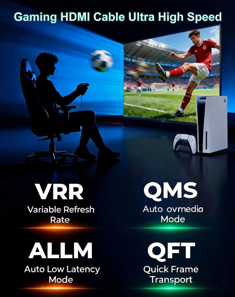كابل HDMI Avaoaa 16K 8K 4K، سرعة 2.2 جيجابت في الثانية، طول 2 متر، كابل عالي السرعة للغاية | كابل HDMI متوافق مع دقات 8K و4K وترددات 240Hz و144Hz و120Hz، يدعم أجهزة PS5 وXbox، ويتميز بتقنيات ARC وeARC وHDR10+ وHDCP2.3، مناسب لشاشات الألعاب وأجهزة التلفاز والكمبيوتر المحمولة وأجهزة تشغيل الأقراص البلورية (Blu-ray). - Image 4