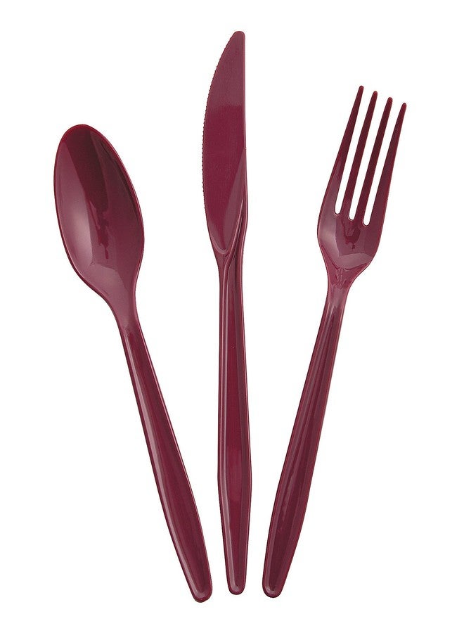 Fun Express Bulk Plastic Cutlery Sets for 70, 210 Pieces, Spoons, Knives, Forks, Party and Wedding Supplies (Burgundy) - Image 1