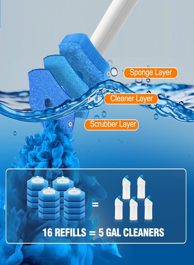 NEWE Disposable Toilet Brush, Toilet Bowl Wand Holder Set with Upgraded Clamping System, 16PCS Cleaner Refills, Bathroom Cleaning Tool for Sink Bathtub Drain Wash Basin Urinal - Image 4