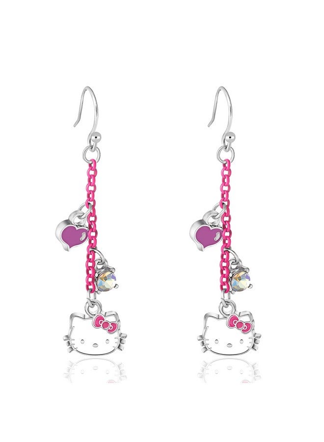 Hello Kitty Sanrio Hello Kitty Womens Dangle Earrings Official License Fashion Jewelry Pink Coated Hello Kitty Earrings With Charms - Image 1