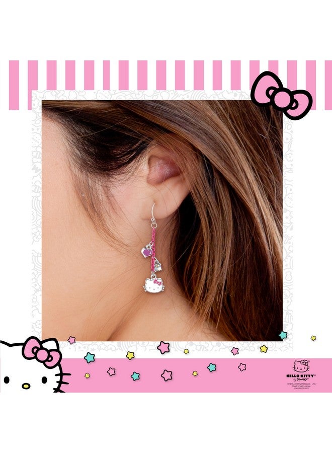Hello Kitty Sanrio Hello Kitty Womens Dangle Earrings Official License Fashion Jewelry Pink Coated Hello Kitty Earrings With Charms - Image 2