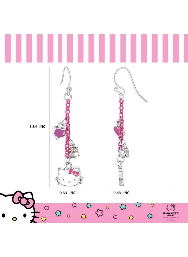 Hello Kitty Sanrio Hello Kitty Womens Dangle Earrings Official License Fashion Jewelry Pink Coated Hello Kitty Earrings With Charms - Image 3