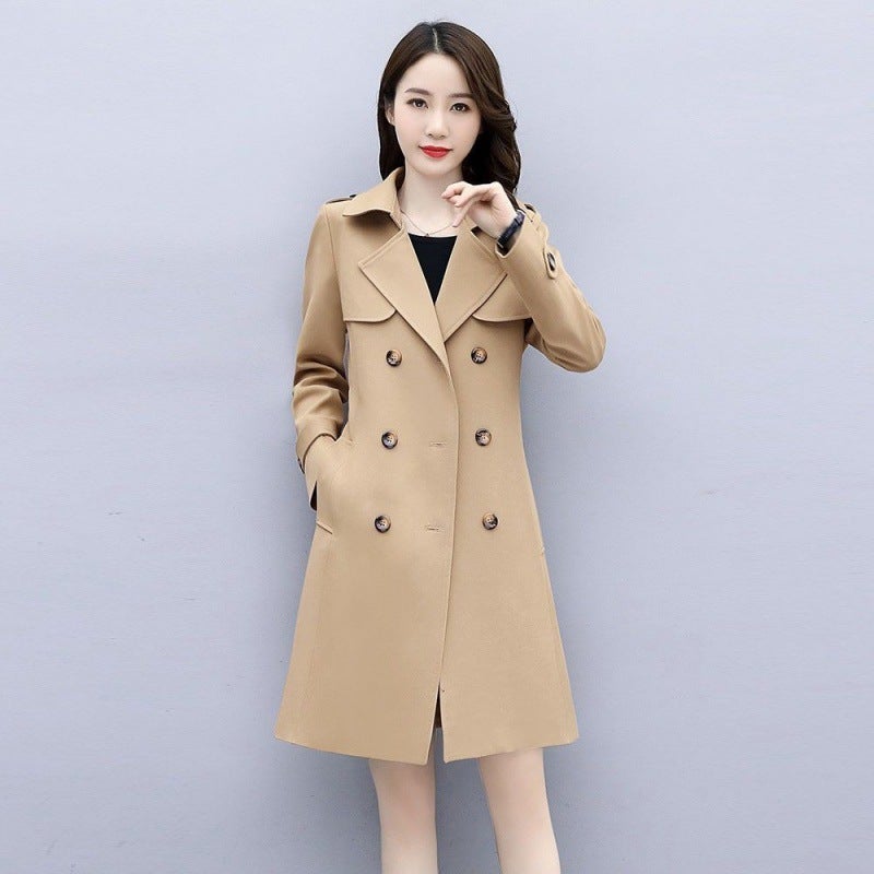 Chic Casual Mid-Length Womens Jacket Autumn Fashion Slimming Personality Spring Windbreaker Trendy Early Autumn Coat khaki double layer with lining 
