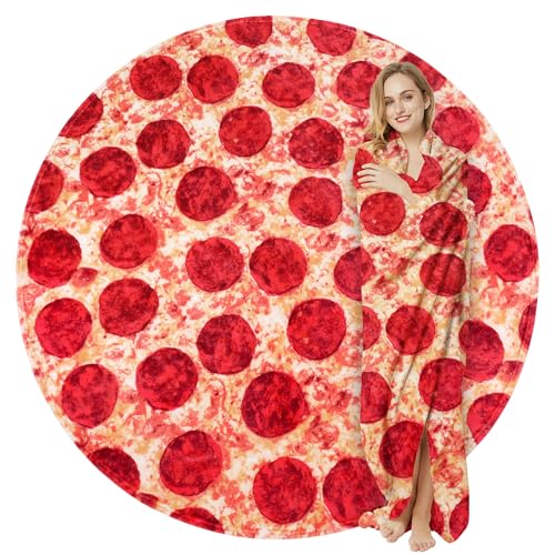 LetsFunny Pizzas Blanket 20 Double Sided Wrap Throw Blanket for Adults Kids Giant Funny Realistic Food Blankets Soft Flannel Round Throw Blanket Cool Presents - Image 1