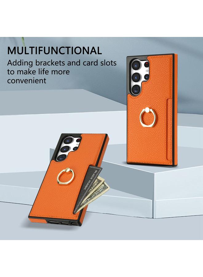 S-TOP Case For Samsung Galaxy S23 Ultra 5G Ring Card Litchi Leather Back Phone Case - Image 5