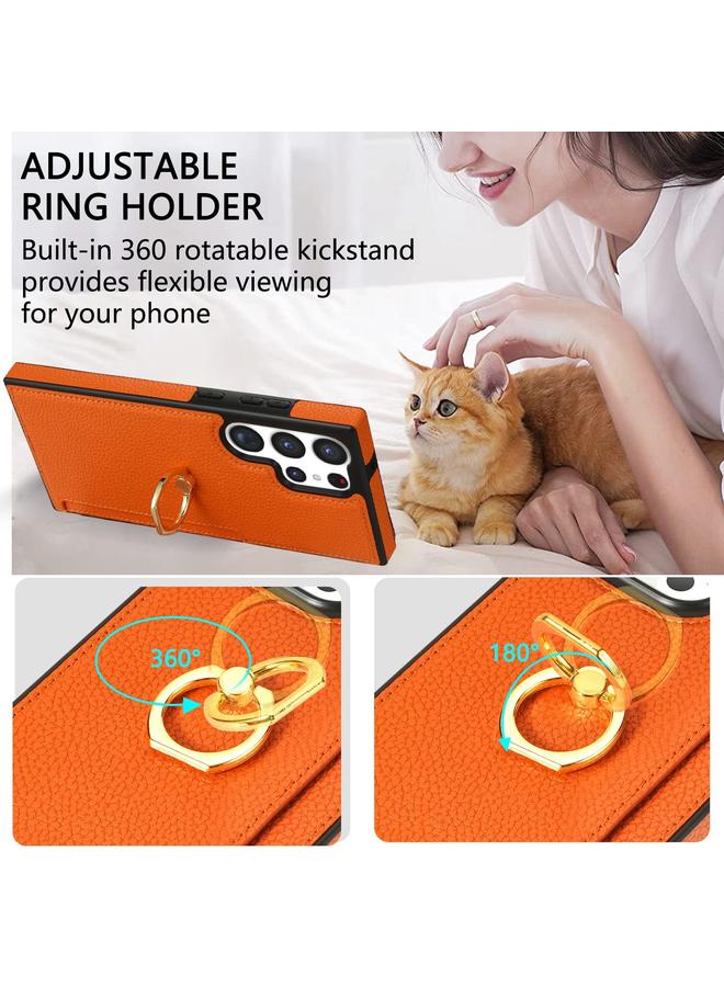 S-TOP Case For Samsung Galaxy S23 Ultra 5G Ring Card Litchi Leather Back Phone Case - Image 4
