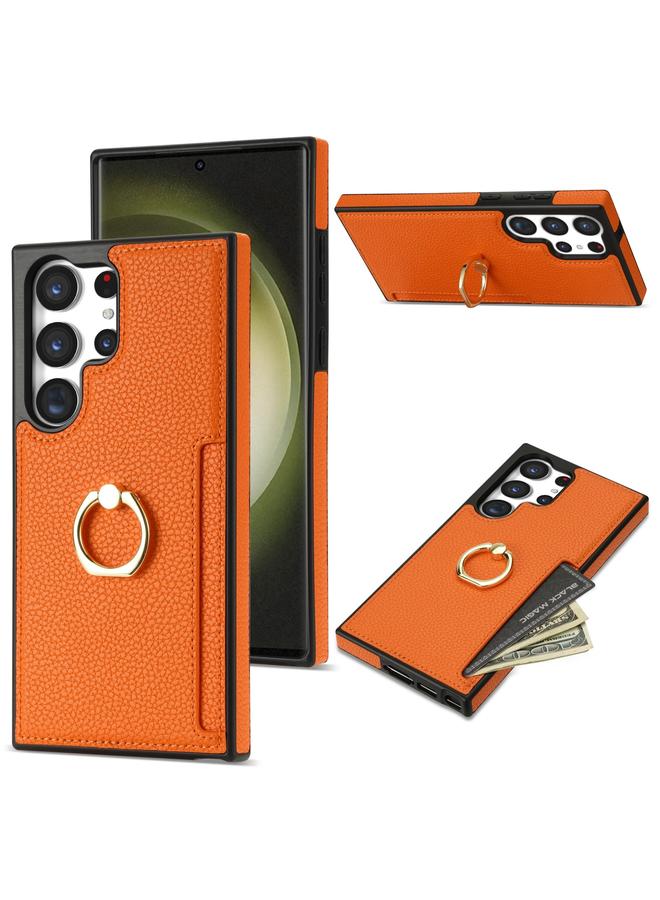 S-TOP Case For Samsung Galaxy S23 Ultra 5G Ring Card Litchi Leather Back Phone Case - Image 1