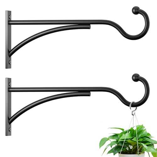 saffruff 11 Inch 2 Pack Outdoor Plant Hanging Hooks for Wall:Metal Bracket for Hanging Baskets, Bird Feeders, Wind Chimes, Flower Baskets, Yoga Mat, Lanterns, Black - Image 1