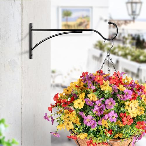 saffruff 11 Inch 2 Pack Outdoor Plant Hanging Hooks for Wall:Metal Bracket for Hanging Baskets, Bird Feeders, Wind Chimes, Flower Baskets, Yoga Mat, Lanterns, Black - Image 2