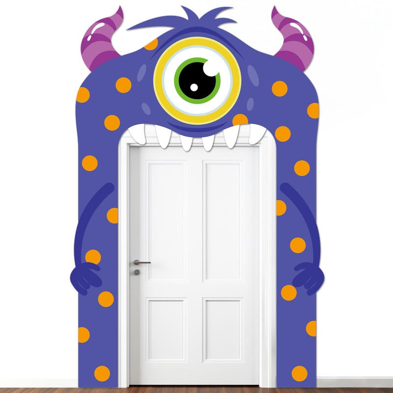 Oitnlaughter Little Monster Door Banner Monster Party Decoration Cartoon Birthday Porch Banner Cute Cartoon Theme Door Hanging Backdrop for Kids Birthday Party Photo Booth Prop Supplies - Image 1