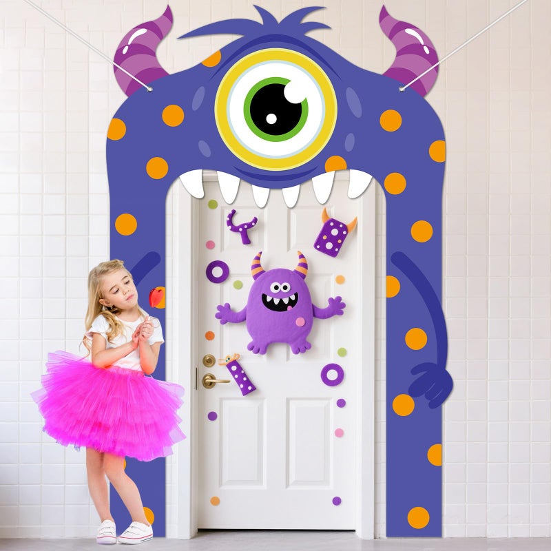 Oitnlaughter Little Monster Door Banner Monster Party Decoration Cartoon Birthday Porch Banner Cute Cartoon Theme Door Hanging Backdrop for Kids Birthday Party Photo Booth Prop Supplies - Image 4