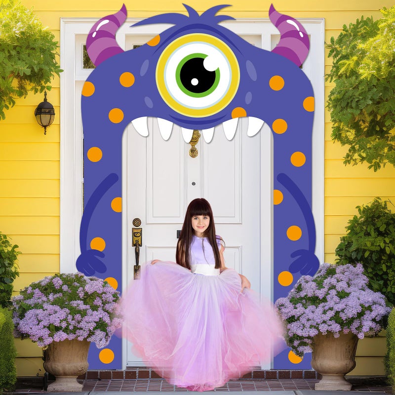 Oitnlaughter Little Monster Door Banner Monster Party Decoration Cartoon Birthday Porch Banner Cute Cartoon Theme Door Hanging Backdrop for Kids Birthday Party Photo Booth Prop Supplies - Image 5