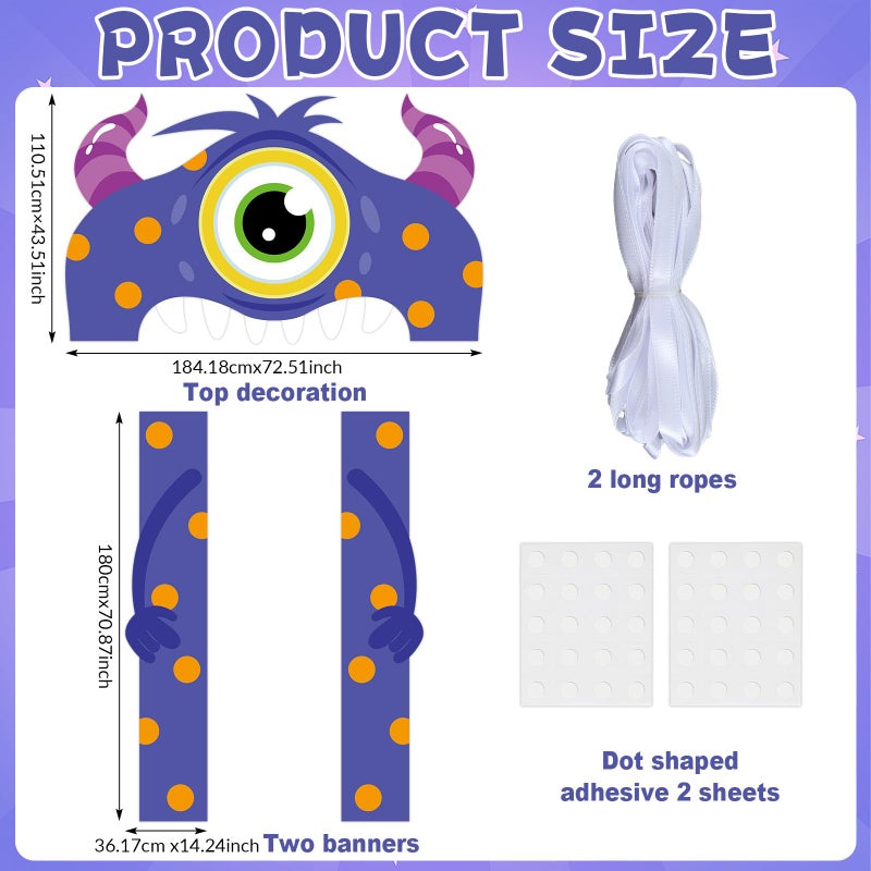 Oitnlaughter Little Monster Door Banner Monster Party Decoration Cartoon Birthday Porch Banner Cute Cartoon Theme Door Hanging Backdrop for Kids Birthday Party Photo Booth Prop Supplies - Image 2