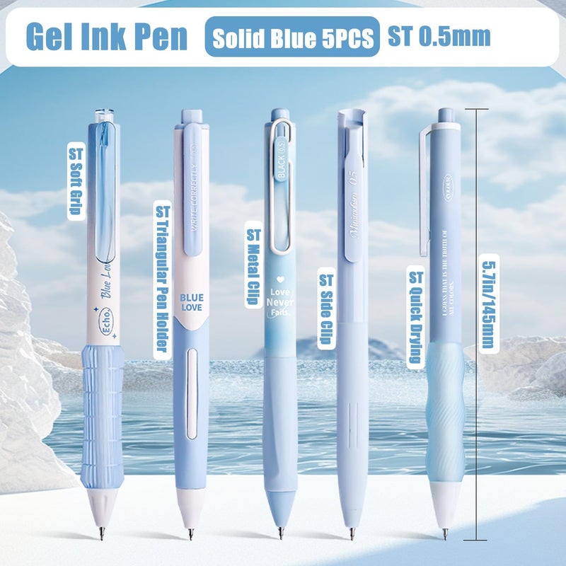 VideMundi 5 Count Pastel Gel Ink Pen Set,Cute Note Taking 0.5mm Fine Point Retractable 5 Count Black Ink Pens for Writing, Journaling, School, Office (Light Blue) - Image 2
