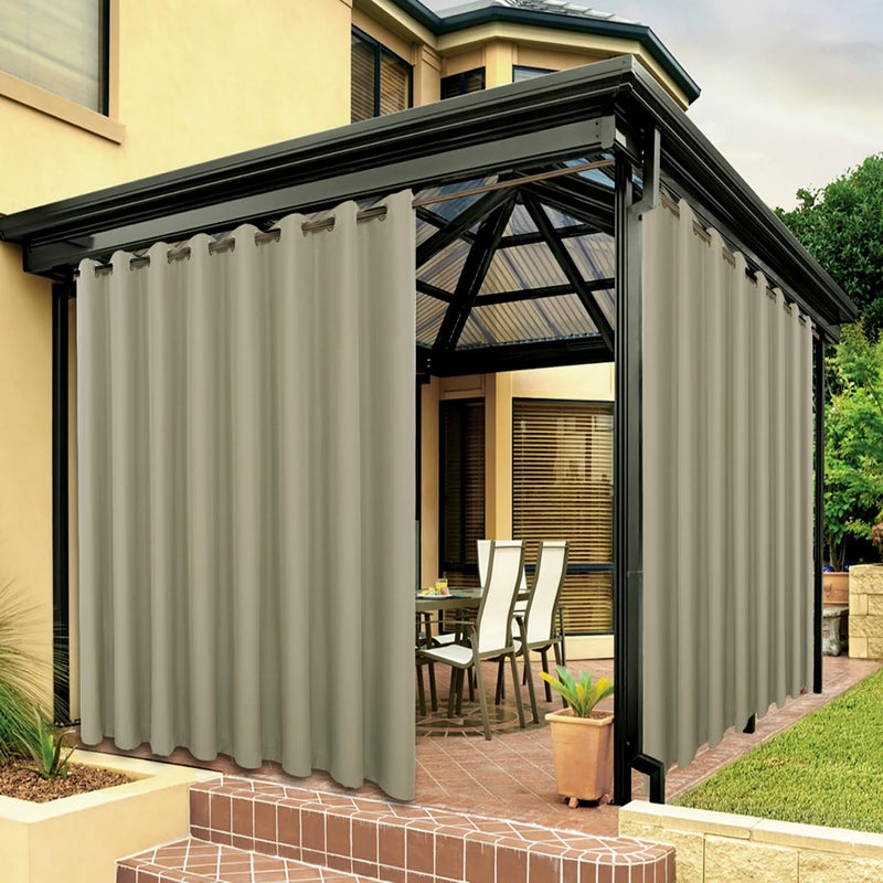 BONZER Waterproof IndoorOutdoor Curtains for Patio Thick Privacy Extra Wide Grommet Curtains for Bedroom Living Room Porch Pergola Cabana 1 Panel 150W x 84L inch Taupe