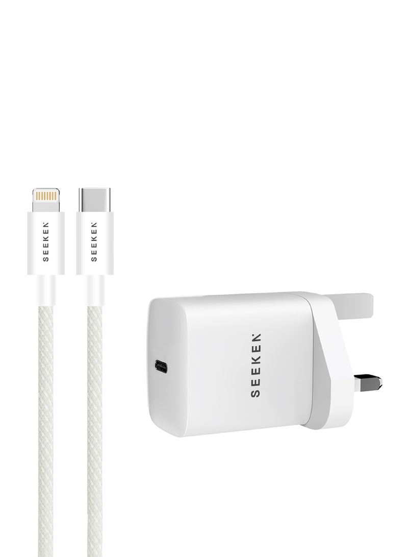 SEEKEN 25W Fast Charger Bundle with USB‑C to Lightning Cable (1M Braided), PD Wall Charger Adapter, Fast Charging for iPhone & iPad - Image 1
